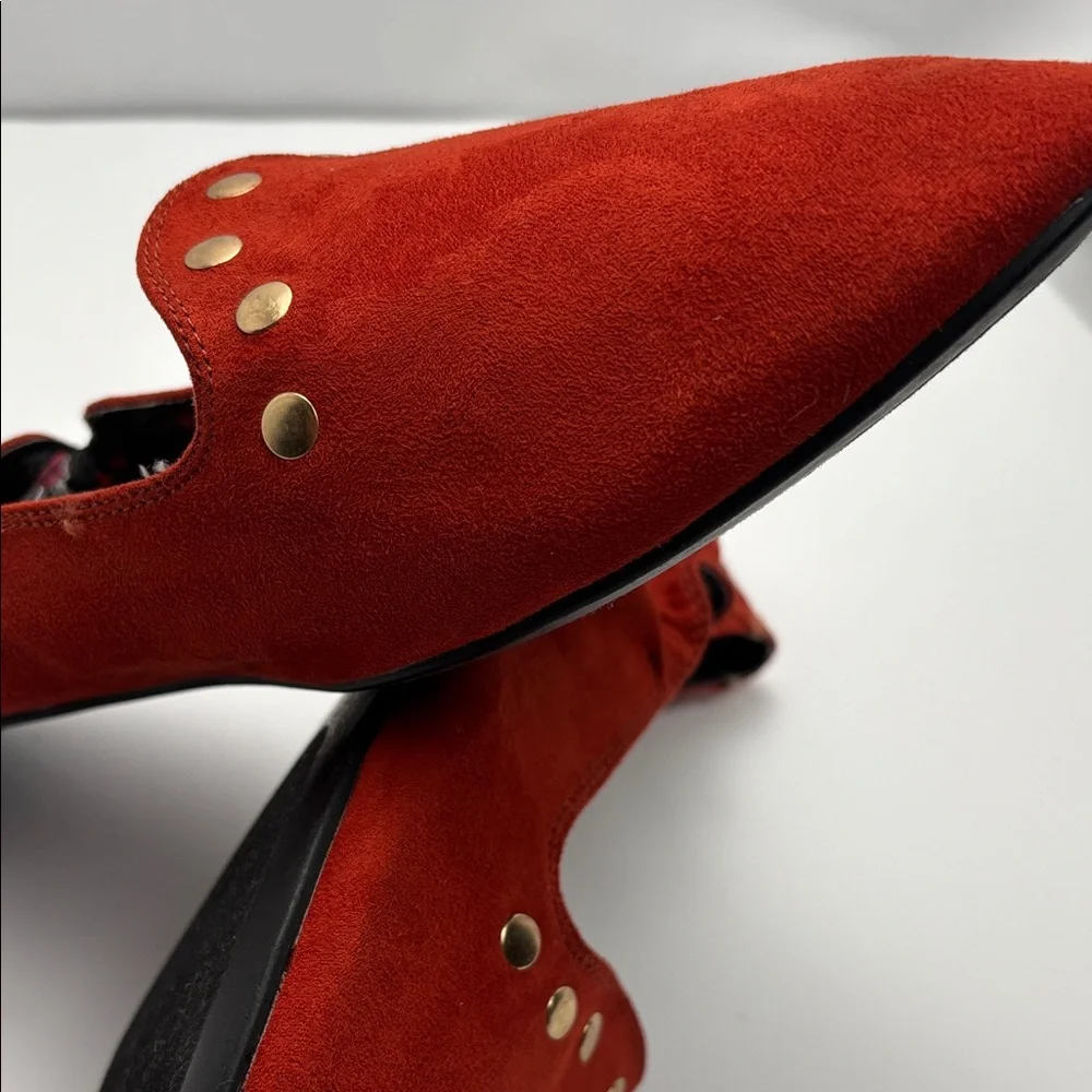 Unique Red Suede‎ Women’s Ballerina Flats Floral Inner W/Gold Accents Sz10 #0256